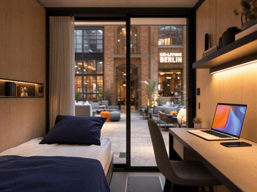 Modernes modulares Unit-Interieur mit Blick auf Berlin